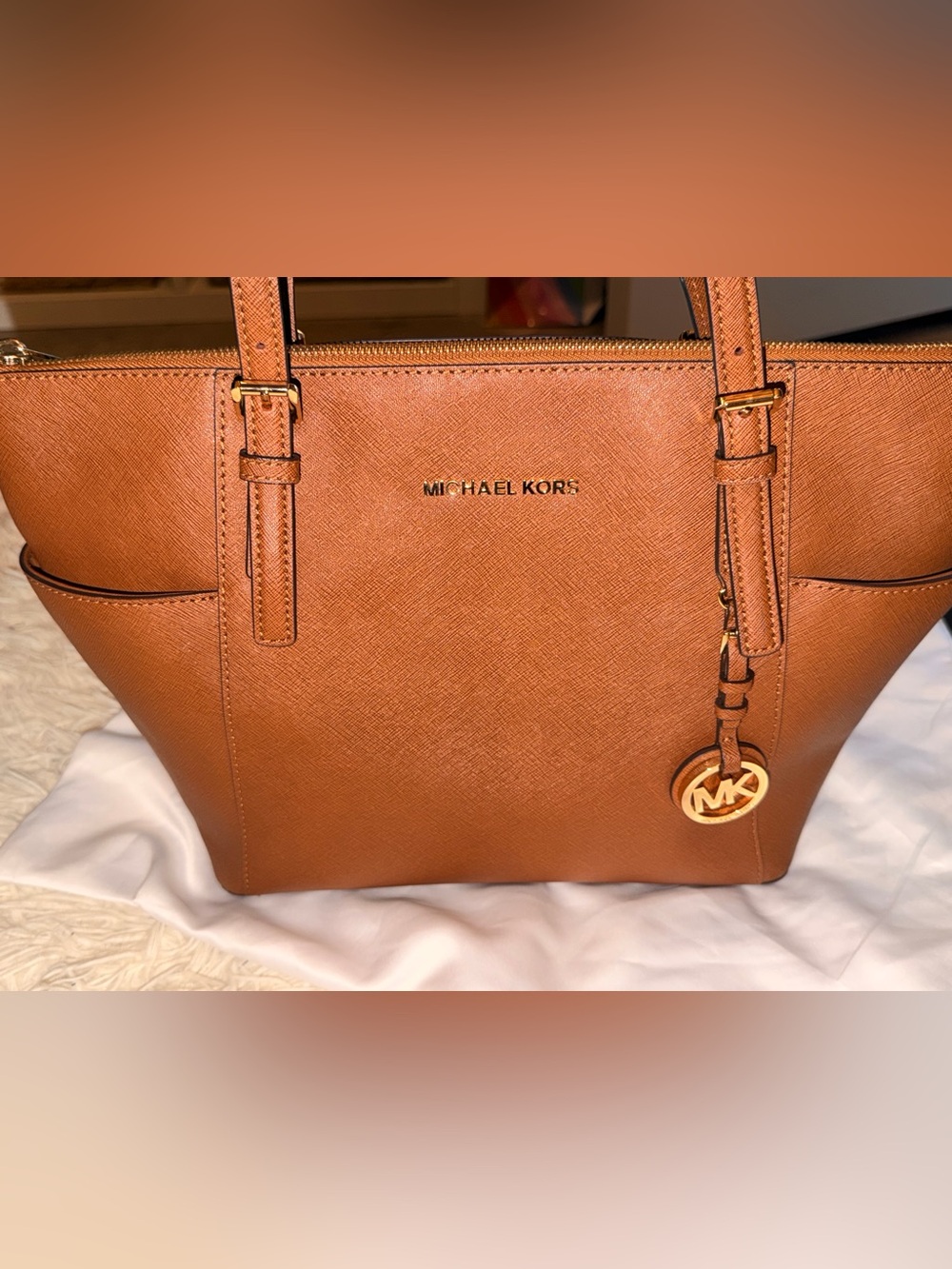 Michael Kors Burnt Orange Saffiano Leather Tote with Gold Hardware